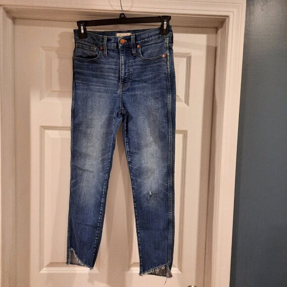 Madewell Jeans Womens 28 High Rise Skinny 10" Tulip Raw Hem‎ Ankle Distressed - Picture 2 of 13